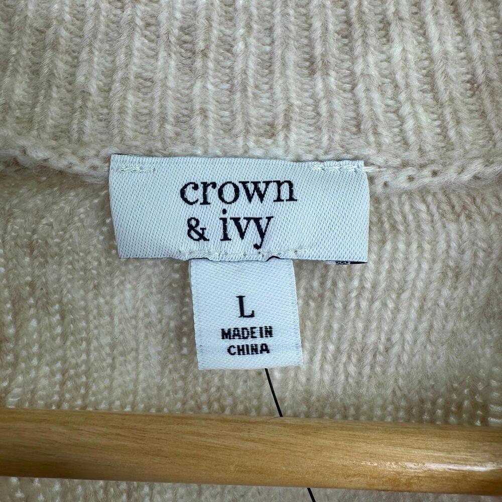 L Women’s Crown & Ivy Long Sleeve Knit Sweater Beige Cream NWT - Picture 3 of 5